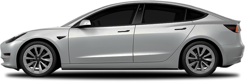 Another side view of a silver Tesla Model 3 identical to the previous image, useful for design overlays or tint comparison