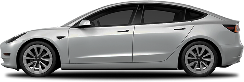 Side view of a silver Tesla Model 3 with no visible branding or background, used for vehicle customization previews
