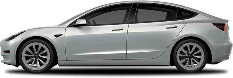 Third identical side profile of a silver Tesla Model 3 used for progression or protection film visualizations