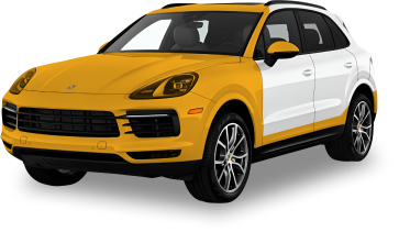 SUV with yellow film extended further toward the rear, showing progress in the vinyl wrap installation