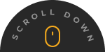 Black semi-circle graphic with a yellow outlined mouse icon and the words "Scroll Down" above it